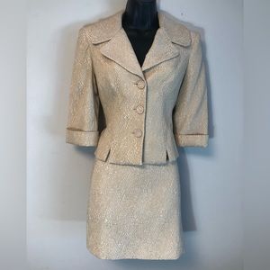 Like New Rare Vintage Bebe Fitted Stretch Jacquard Jacket/Mini in Champagne - XS